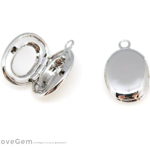 NP-2078, Rhodium Plated, 10X13mm Mini Oval Locket Pendant, Tiny Locket Necklace Charm, Anniversary Necklace Supplies, Keepsake Pendant