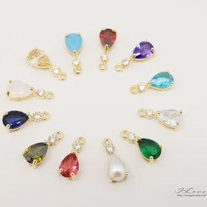 1pcs, NP-2476, Gold Plated, Small Teardrop Birthstone Glass Pendant, 5X12mm Drop Birth Stone Charm, Birthstone Necklace Pendant