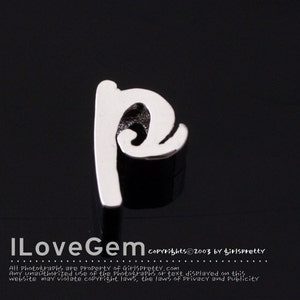 NP-1616 Rhodium Plated, Cursive Alphabet, Lower case, Pendant, p, 2pcs/ Initial beads, Letter, Personalized, Customized jewelry
