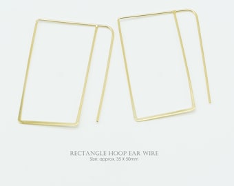 2pcs, Large Rectangle Hoop Ear Wire, NP-1666 Gold Plated Brass Ear Hooks, 35X50mm Geometric Rectangle Earrings, DIY Jewelry Findings