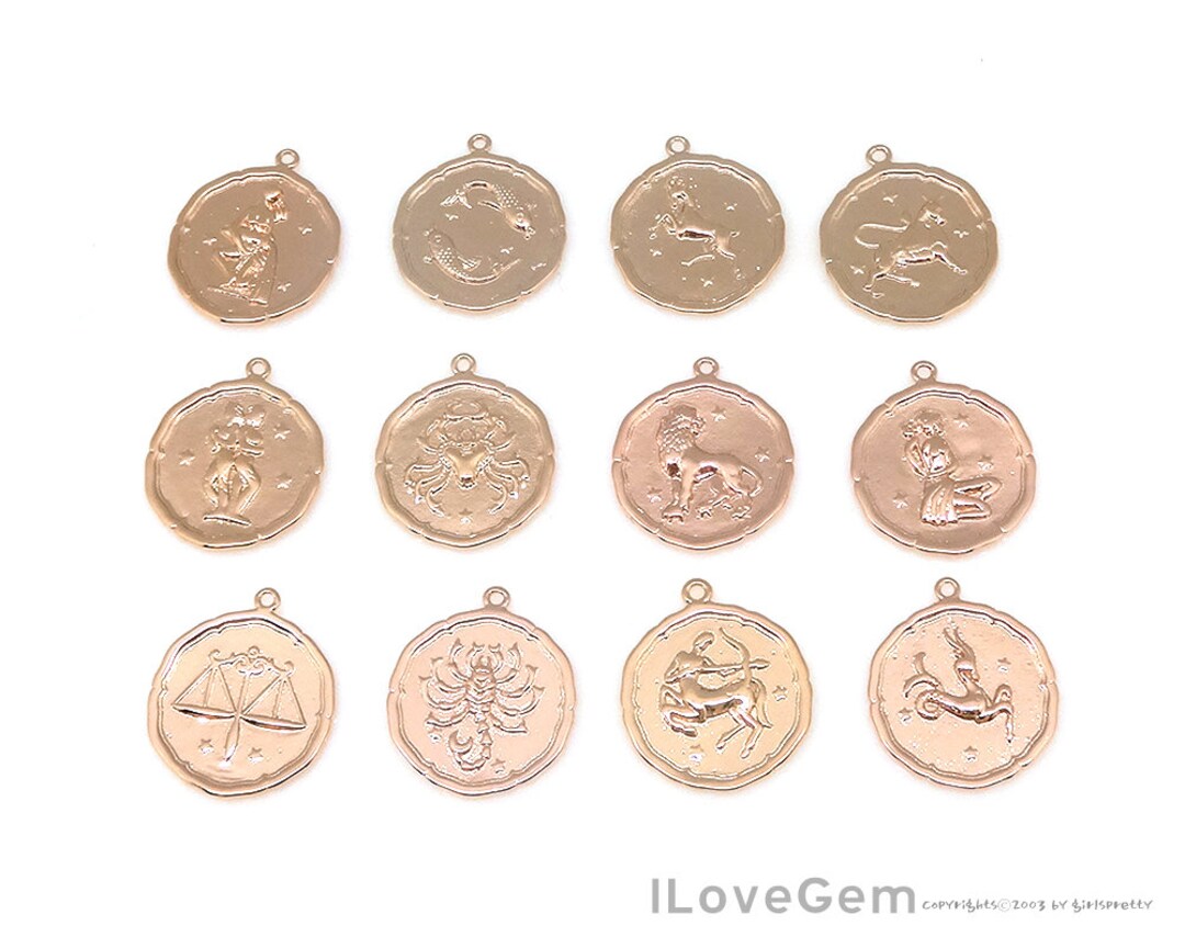 Full Set of 12 Zodiac Sign-co2103-gro Glossy Rose Gold 18mm - Etsy