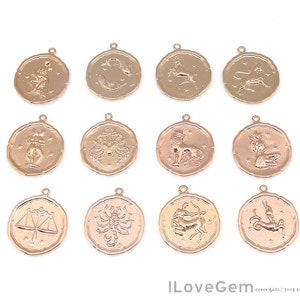 Full Set of 12 Zodiac Sign-co2103-gro Glossy Rose Gold 18mm - Etsy