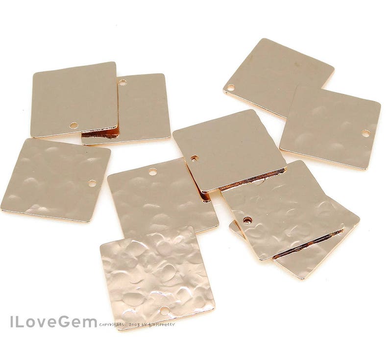 NP-2028 Personalized Stamping Blank Pendant Glossy Rose Gold 15mm Square 4pcs Textured pendant Hammered Metal Blank