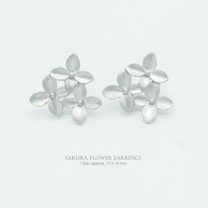 NP-232 Matt Rhodium Plated over Brass, Sakura Flower Earrings, Cherry Blossom Ear Stud, Wedding Jewelry, 925 sterling silver post image 1