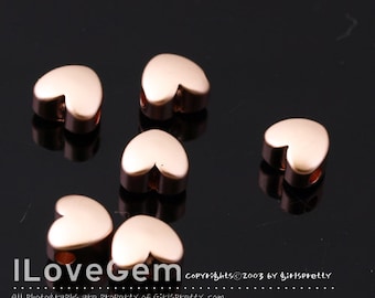 NP-1136, Matt Rose Gold plated, Mini Heart Beads, Tiny Heart Necklace Pendant, Rose gold Heart Charms