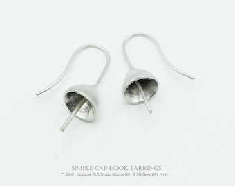 NP-609, Matte Rhodium plated over Brass, Simple cap with peg earwire, 925 sterling silver earwire