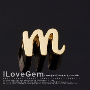 NP-1616-GO, Gold Plated, Cursive Alphabet, Lower case, Pendant, m, 2pcs/ Initial beads, Letter, Personalized, Customized jewelry