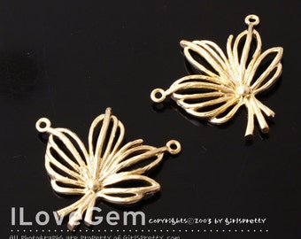 NP-1021 Matt Gold plated, Small maple leaf, Pendant. 2pcs