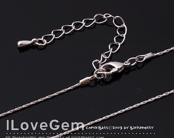 WSALE// 20pcs/ NP-1773 16" Chain, Rhodium plated, 0.8mm, 235 PNR chain, Snake chain, 16 inch and extender 2 inch