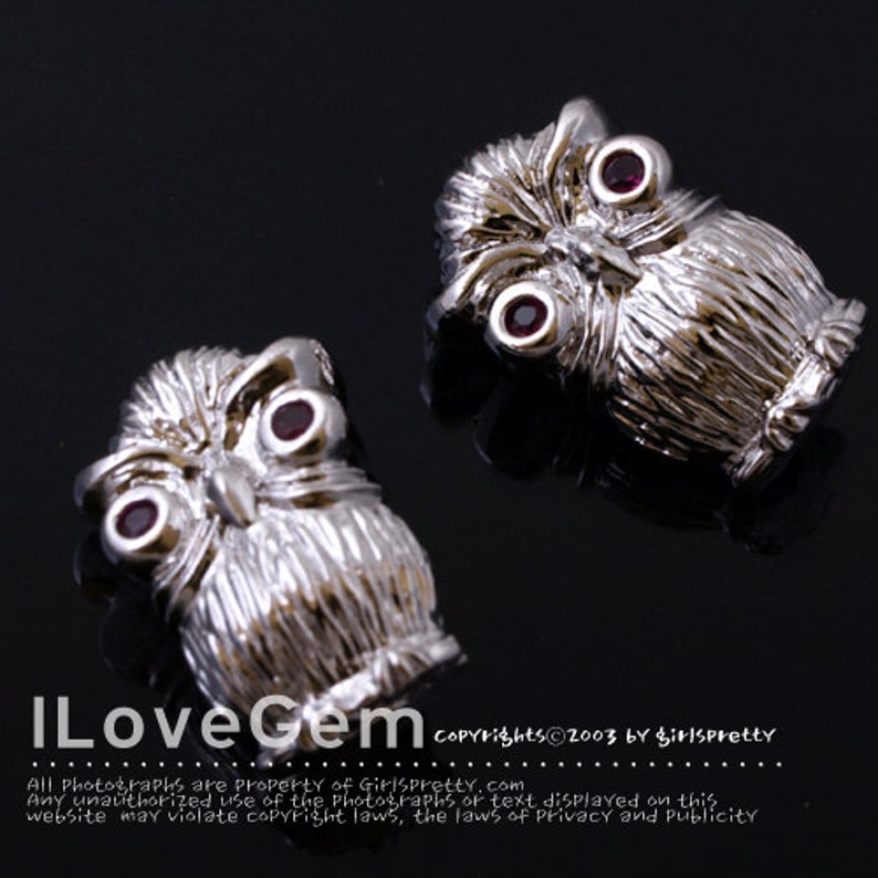 NP-1440 Rhodium plated, Owl, Red CZ, Pendant, 1pc image 1