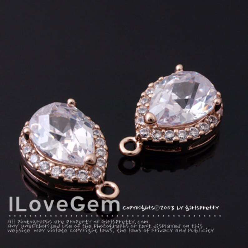 WSALE/ 10pcs// NP-1183, Rose Gold, Clear CZ, 11X16mm, M size, Cubic Drop Pendant, Cubic Charm, Bridesmaid Earrings, Bridal, Wedding Jewelry image 2