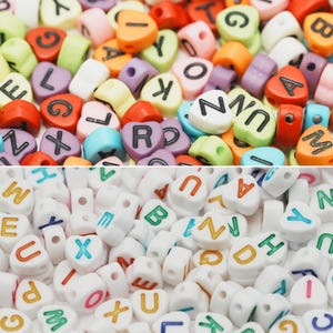 100PCS-Random Mixed Acrylic Heart, Alphabet ABC Beads, AP-063, 7mm Flat Heart, Letter, Initial, Name Beads, Bracelet Beads, Making Jewelry