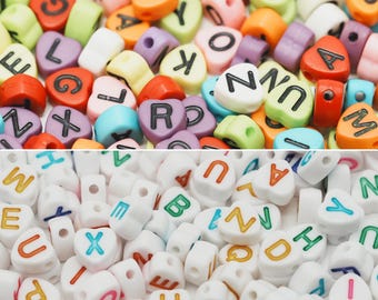 100PCS-Random Mixed Acrylic Heart, Alphabet ABC Beads, AP-063, 7mm Flat Heart, Letter, Initial, Name Beads, Bracelet Beads, Making Jewelry