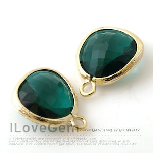 Emerald Green Color Glass Pendant, P1750, Gold Plated Brass, 13mm Framed Glass Charm, May Emerald Glass Birthstone, Add on Charm