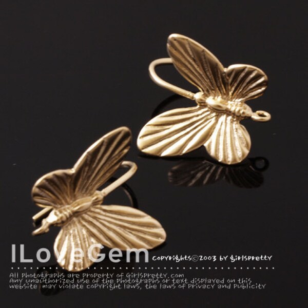 2pcs, NP-1016 Matt Gold plated, Butterfly Earwire, Butterfly Earrings, Butterfly Ear hook, Butterfly Ear wires
