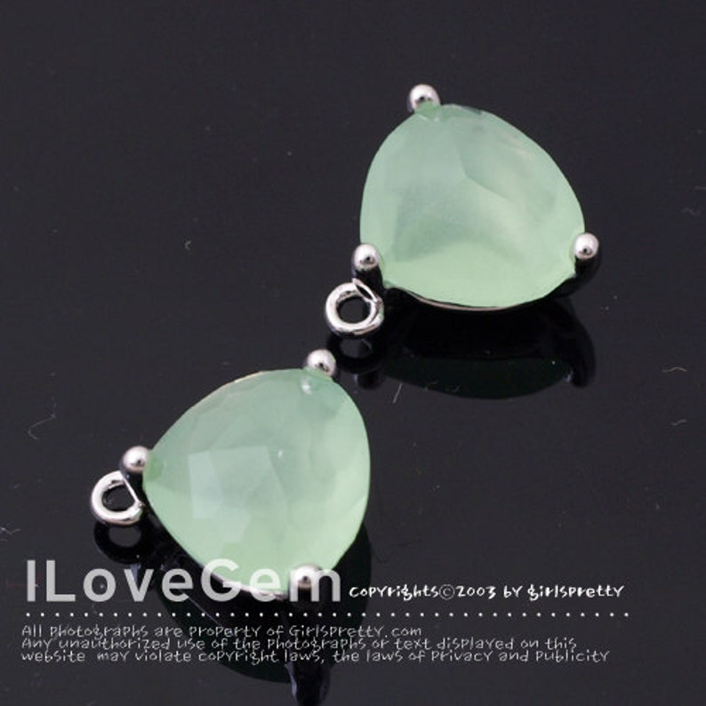 Glass pendant SALE 20/% off 10pcs of NP-993 Rhodium Plated Trilliant Cut Light Mint