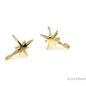 2pcs, M0056, Gold Plated, 7.5mm North Star Earring, Tiny Stud Earrings, 925 sterling silver post