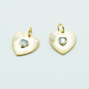 Gold Cubic Heart Pendant, NP-2644, Gold Plated Brass, 14mm Heart Medallion Charm, Love Pendant