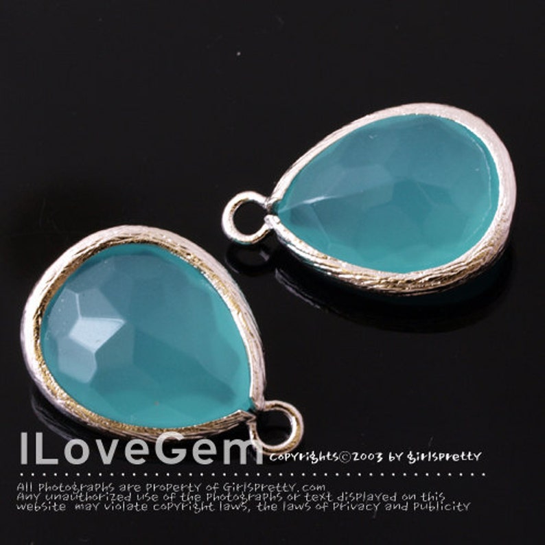 Framed Glass drop SALE 10pcs P2760 Rhodium plated Glass pendant 12X17mm Framed faceted glass stone Mint Opal