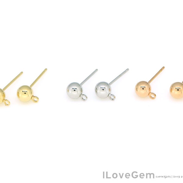 10pcs, NP-2244, Nickel Free Plated, 5mm Ball Stud Earrings, 5mm Ball Ear Stud with ring, Small Ball Earrings, Gold Stud, Gold Ear post