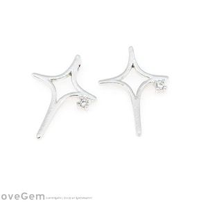 2pcs, NP-2072, Rhodium plated, Open Star Pendant, Star Necklace Charm with a small Cubic