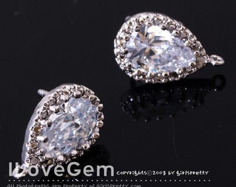 Larger Loop : SALE/ 10pcs// E157 Nickel free Rhodium, Drop Cubic Earrings, 925 sterling silver post