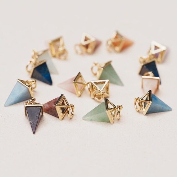 1PCS- Pyramid Point Gemstone Pendant, B0413, Gold Plated Brass