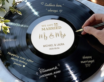Retro Vinyl Record Wedding Guest Book Alternative: Personalized Newlywed Gift