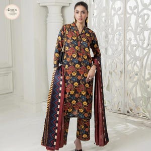 3 foto&#39;s digitaal bedrukt Khaddar | Eid-collectie damesjurk | Eid-festivalkleding | Pakistaans kostuum |Trendy 3-delige jurk voor dames
