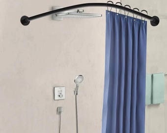 L-Shape Shower Curtain Rod Durable Shower Curtain Rail with Shower Curtain Rings Stainless Steel Corner Rod,Bathroom,Fitting Dressing rooms