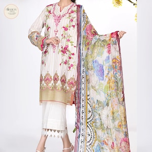 3-delig pak, Pakistaanse salwar kameez, Eid-collectie feestkleding, handgemaakte traditionele designerkleding, Pakistaans eid-pak, jurk voor vrouwen