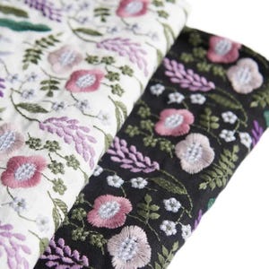 Tela de algodón y lino con bordado floral tridimensional de 0,5 metros para bolsos, sofás, mesas de comedor, cortinas y manteles. Tela hecha a mano.