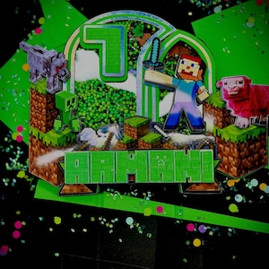 Personalized Cake Topper | Custom Name & Age | Gamer Birthday Party Decor | Pixel Theme | Handmade Cake Decoration