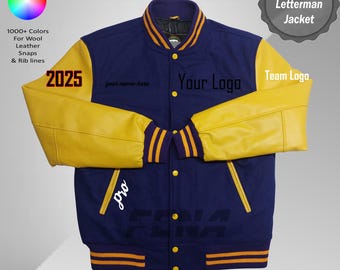 Premium Blue Wool Gold Cowhide Leather Custom letterman Varsity Jacket, College Bomber Varsity, Custom Baseball Patch Embroidered Jacket,