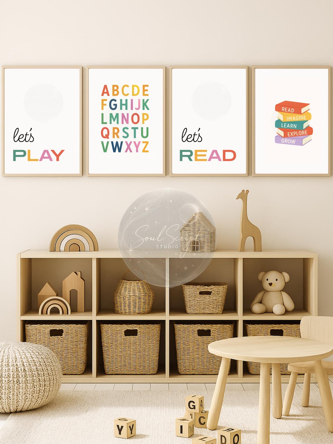 Colorful Kids Playroom Wall Art – Set of 4 Printable Prints | Alphabet ...