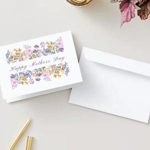 Tarjeta floral para el Día de la Madre: Tarjeta plegable imprimible con mensaje sentimental / Descarga instantánea / Elegantes flores de acuarela / Tarjeta DIY para mamá