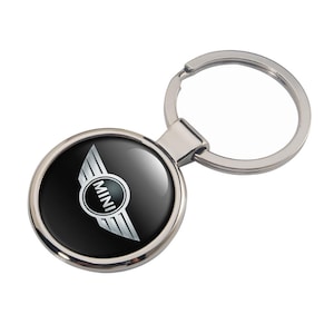 Mini Cooper Keychain: Handmade Metal Key Fob with 3D Emblem