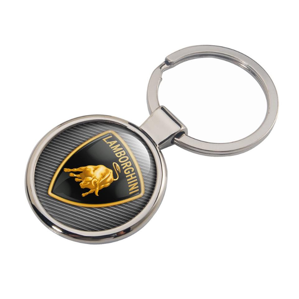 Lamborghini Carbon Fiber Key Fob – 2x2 Gloss Black Oblong With Gold Logo – Real Carbon Fiber, Sleek Look