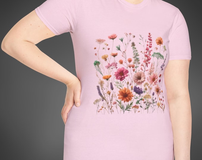 Floral Garden Unisex Softstyle T-Shirt, Spring Fashion, Nature Lover Gift, Casual Wear, Eco-Friendly Tee, Gardening Apparel
