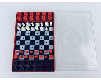 Rare Vintage 1950s Plastic Travel Chess & Checkers Set YC Hong Kong Complete