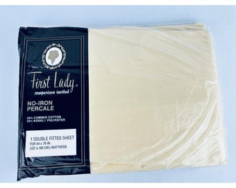 Vintage First Lady Fitted Double Size Yellow Sheet - No Iron Percale New! NOS