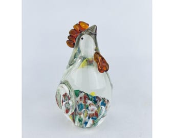 Vintage Lenwile Ardalt Millefiori Glass Chicken Rooster Figurine Paperweight