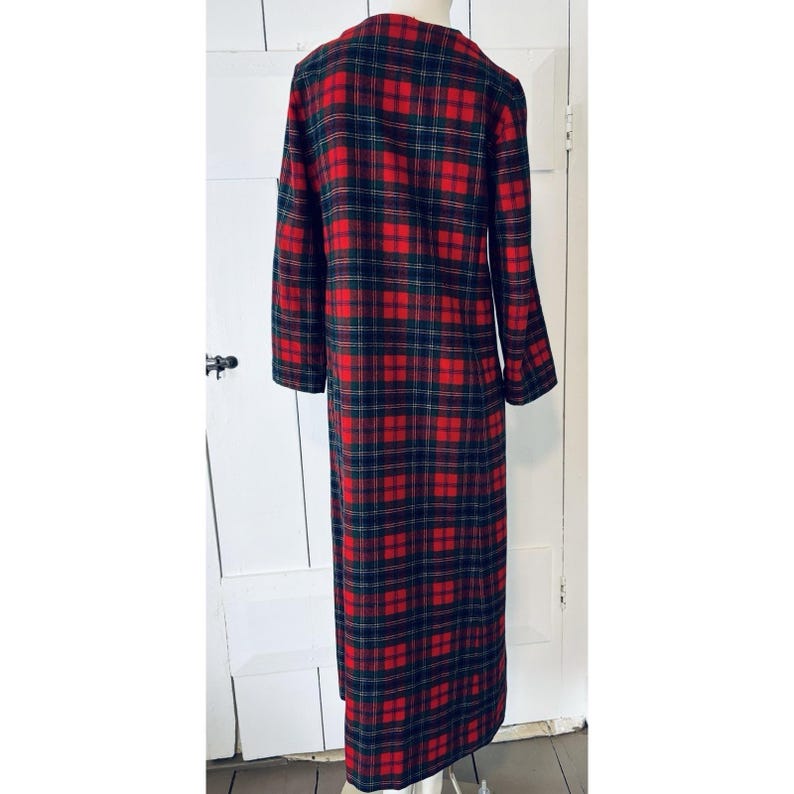 Vintage Red Plaid Womens Pendleton Robe - Housecoat W/zipper Pockets Wool image 4