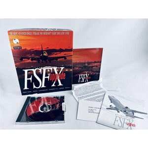 May include: A boxed copy of FSFX upgrade for Microsoft Flight Simulator. The box features a sunset image with a plane. Includes a CD-ROM, manual, and other inserts. The text on the box reads "THE MOST ADVANCED SINGLE UPGRADE FOR MICROSOFT FLIGHT SIMULATOR EVER!"