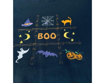 Vintage Halloween Sweatshirt Unisex 2X Embroidered Cat Pumpkin 90s Jerzees