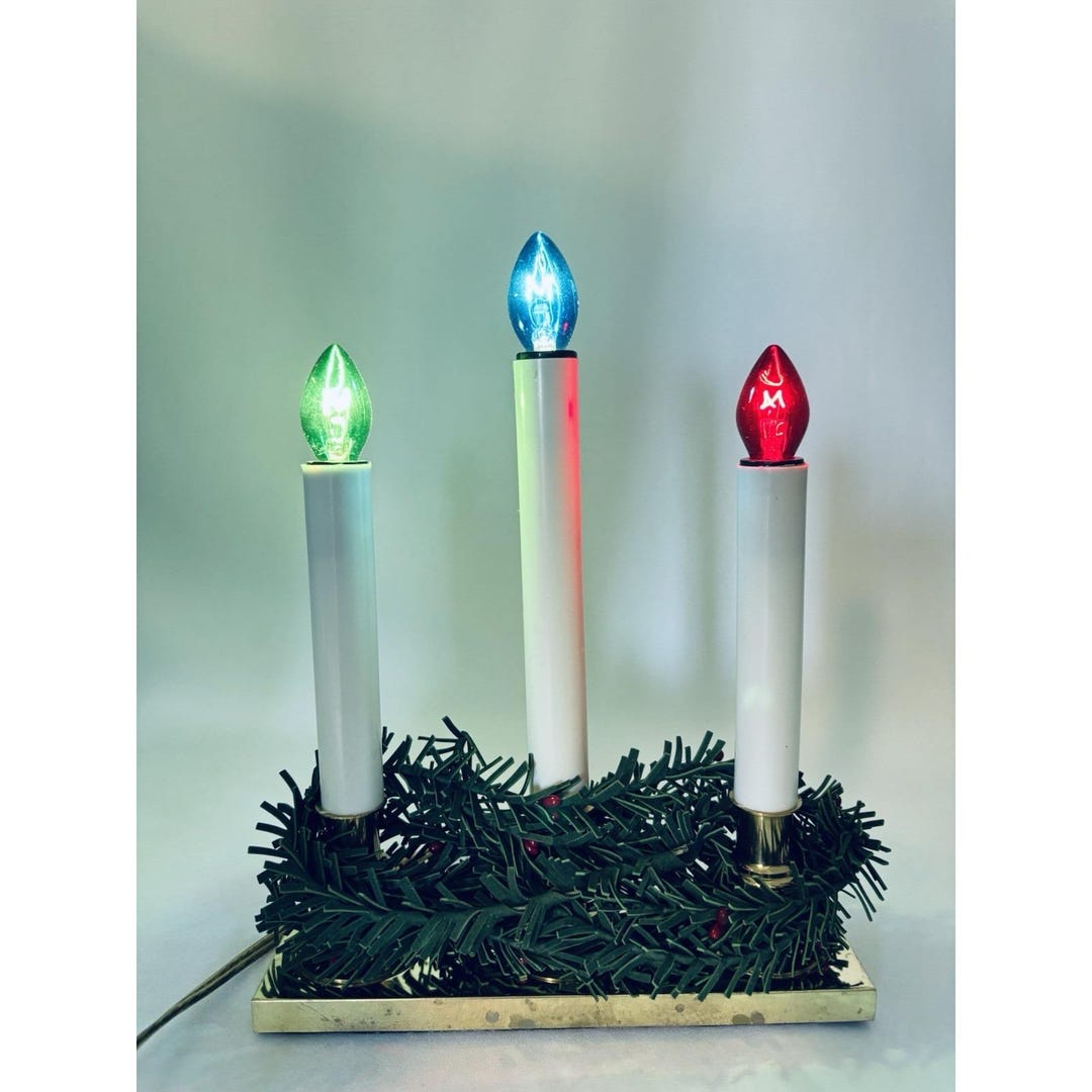 Vintage Christmas 3 Light Brass Candolier 3 Bulb Electric Window Candle ...