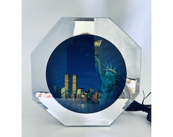 Statue Of Liberty New York City W/ Twin Towers Light Up Wall Art Mirror Retro