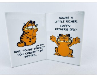Vintage Garfield Ceramic Fathers Day Card Enesco 1978 4" - Dad, You're Perfect