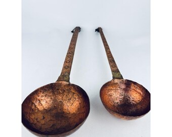 Vintage Hand Forged Hammered Copper Ladles Handle - Lot Of 2 - Stamped Handles