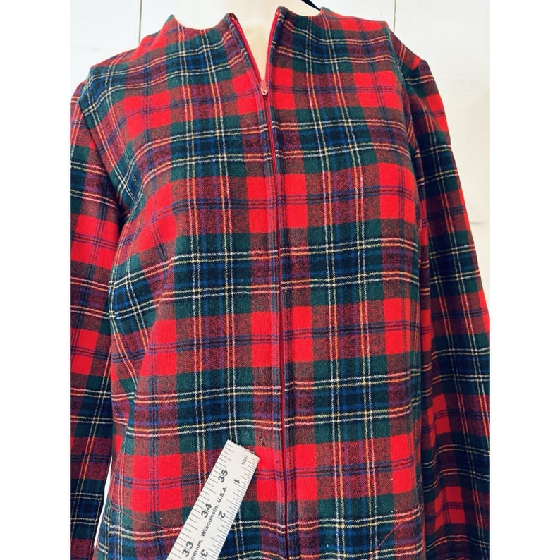 Vintage Red Plaid Womens Pendleton Robe - Housecoat W/zipper Pockets Wool image 14